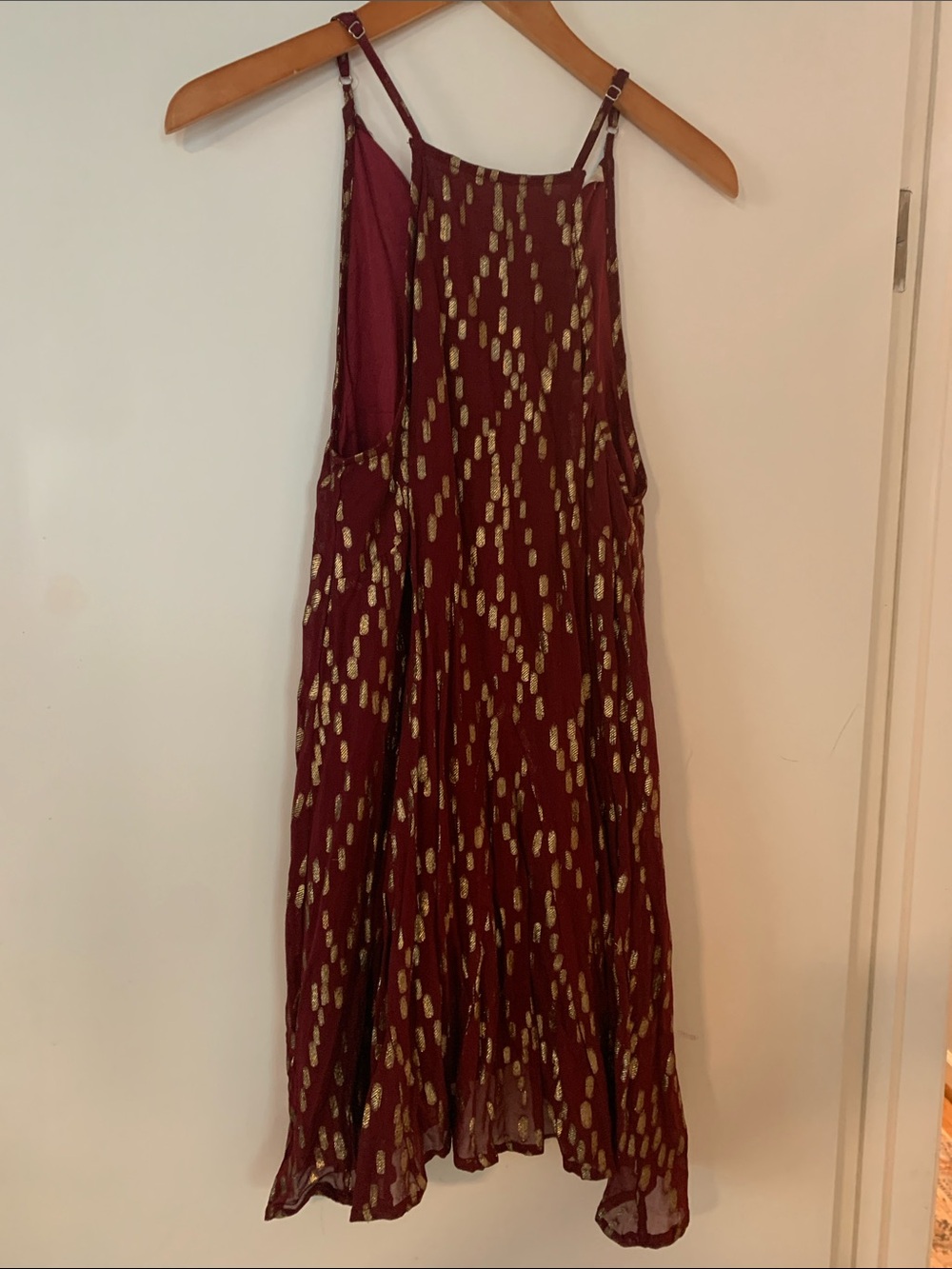 Burgundy Slip Dress with Gold Foil Accents